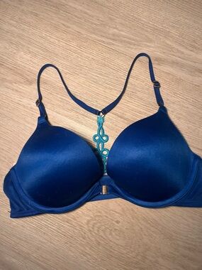 Victoria's Secret Blue Push-Up Bra with Teal Lace Racer Back 34B